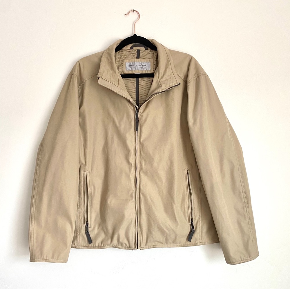 Men’s Marc NY Sand Tan Khaki Gary All Season Mesh Windbreaker Jacket Zip Pockets